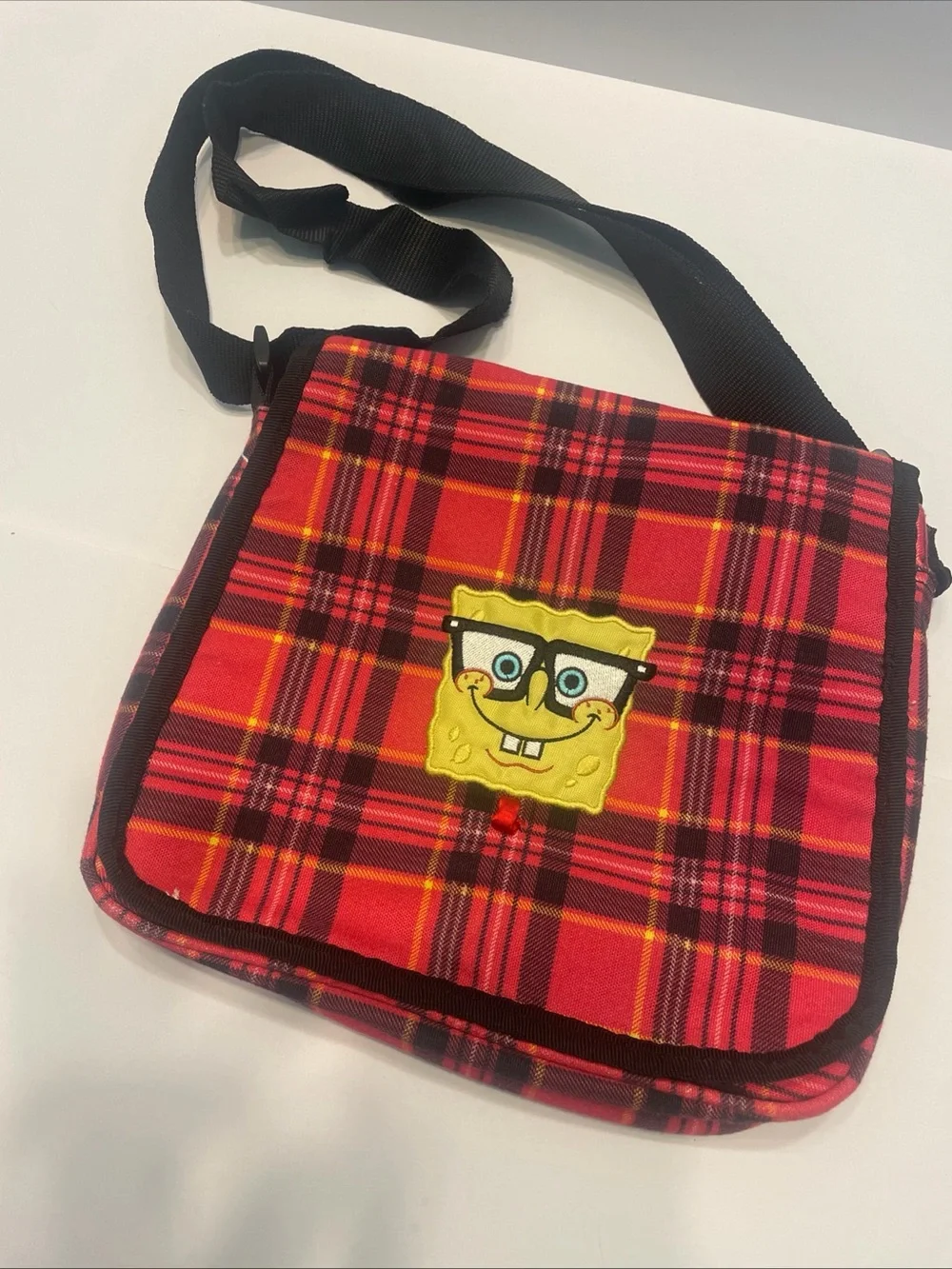Rare SpongeBob SquarePants Messenger Bag. Nickelodeon. Red/Black Plaid Crossbody